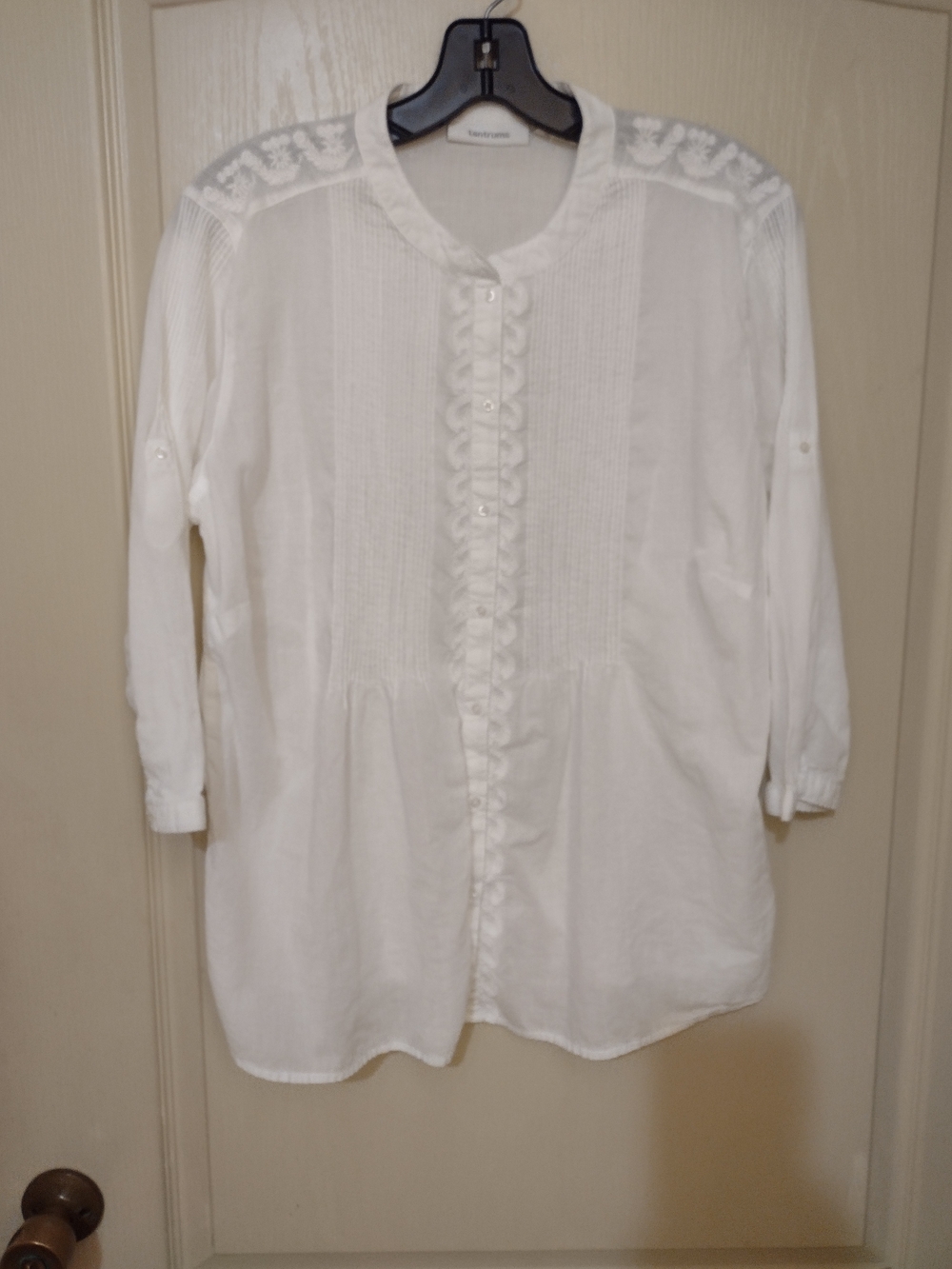 Tantrums White Pintuck & Lace Button-Front Tunic